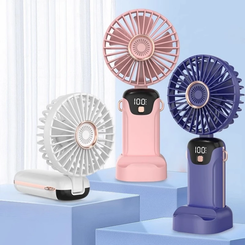 Ventilador portátil de mano con USB, dispositivo pequeño plegable con pantalla Digital, carga USB, 1200mAh, 5 velocidades para exteriores