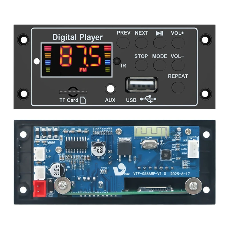 2x20W 12V Wireless Bluetooth 5.3 MP3 Decoder Board Folder Switching USB TF USB MP3 AUX FM Radio Call MP3 Player Module-ABLL