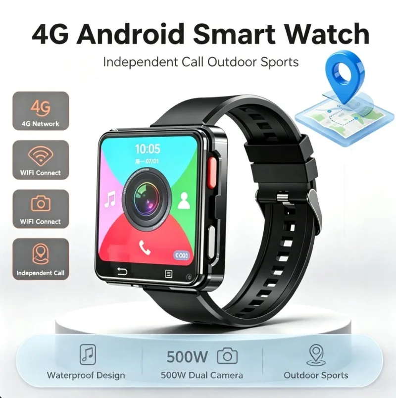 Men Women S998 4G Smart Watch,Android System SIM Card Bluetooth WiFi 500W Dual‑Camera Waterproof Outdoor Wristwatch