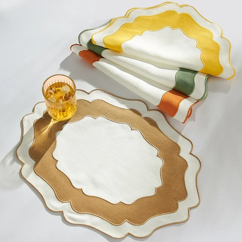 3Pcs/5Pcs Two-Color Linen Placemats Creative Heat Insulation Pad for Restaurant Home Luxury Double-Layer Irregular Tableware Mat
