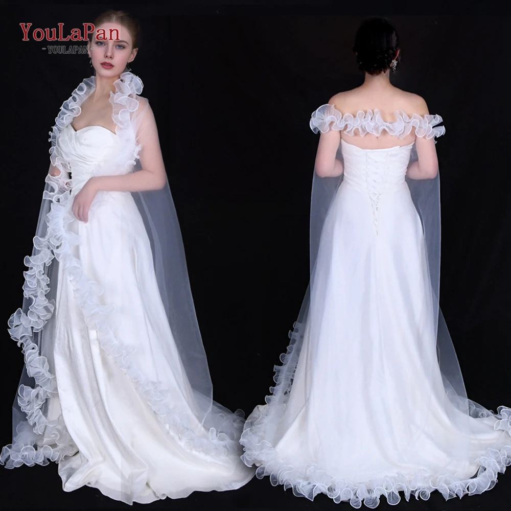 Youlapan V212 Stylish Ruffles Single Layer Off White Tulle Bridal Veil Bolero Wedding Shawl Versatile Wedding Accessory