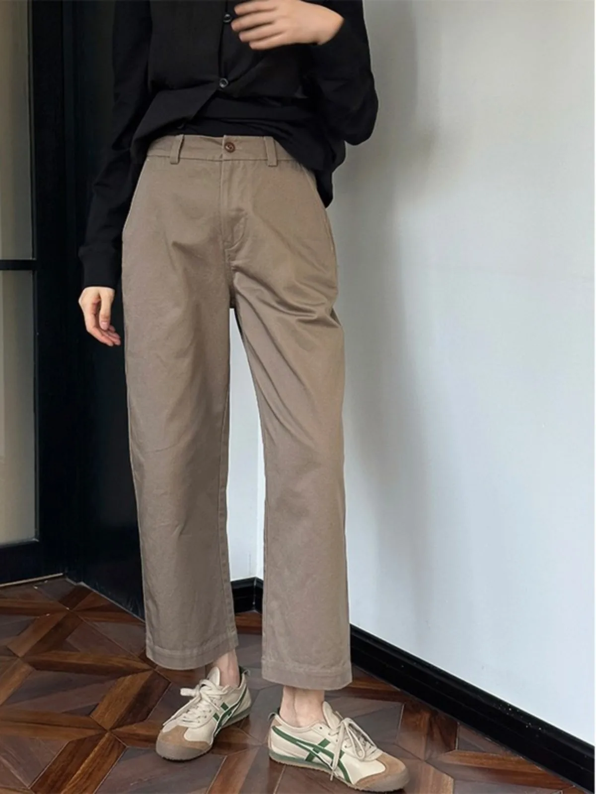 

Pure Cotton Straight Leg Pants Narrow Version Casual Women's Khaki Color Spring New Arrival Bebe Home Ladies Faion Trousers
