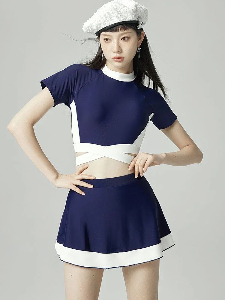 

Bikinis Sets Women Elegant Trendy Korean Style Students Simple Patchwork Bathing Vacation Classic Summer New High Waist Casual