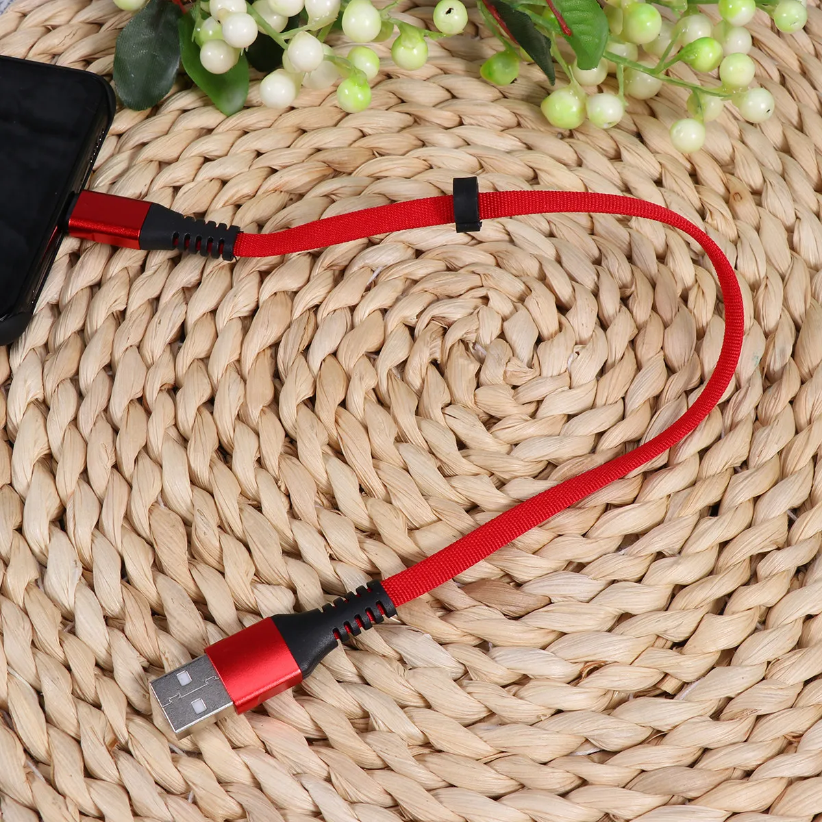 2.4a Fast Charging Type C Keychain Cable Portable Braided USB Data Charger Compact Lightweight Keyring for Smartphones Travel