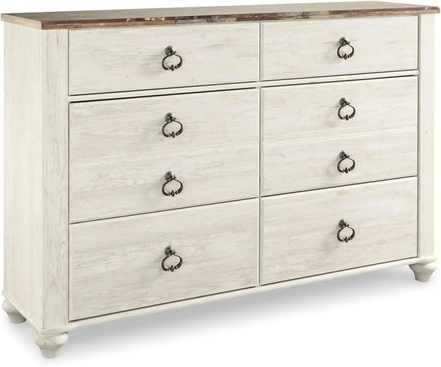 Willowton Coastal Cottage 6 Drawer Dresser with Faux Plank Top, Whitewash