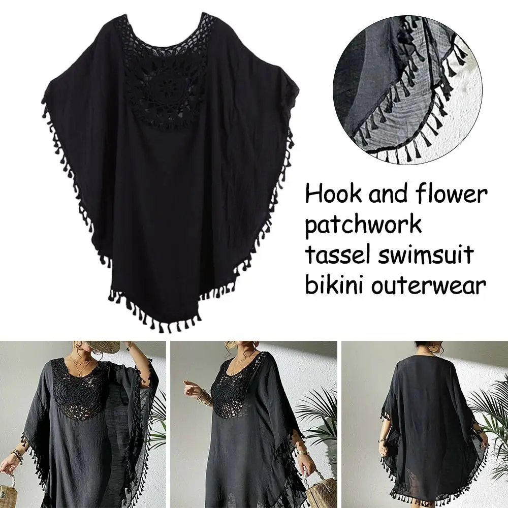 

Fashion Square Neck Summer Sunscreen Smock Loose Casual Swimsuit Cover Up Dress Hollow Out Vacation Bikini Cover-Ups for Women