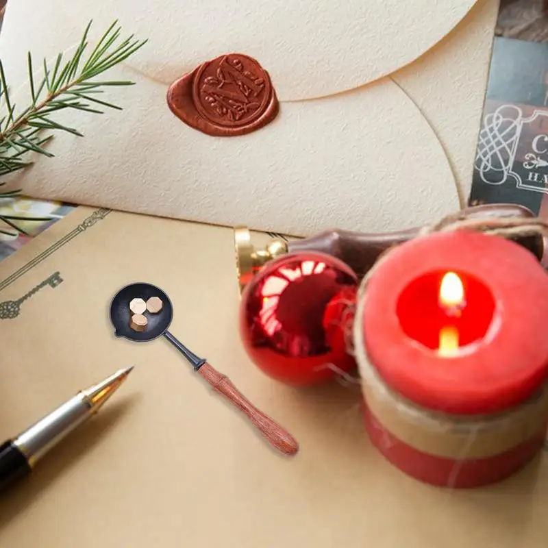 Nowa łyżka do wosku uszczelniającego Anti-Hot Wood Handle Retro Wax Stamping Spoons Fire Paint Melting Firing Stamp Envelopes Invitations Gift