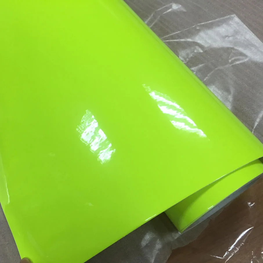 10/20/30/40/50/60x152CM Fluorescent yellow glossy vinyl wrap film Glossy Vinyl sticker with air free bubbles by free shipping