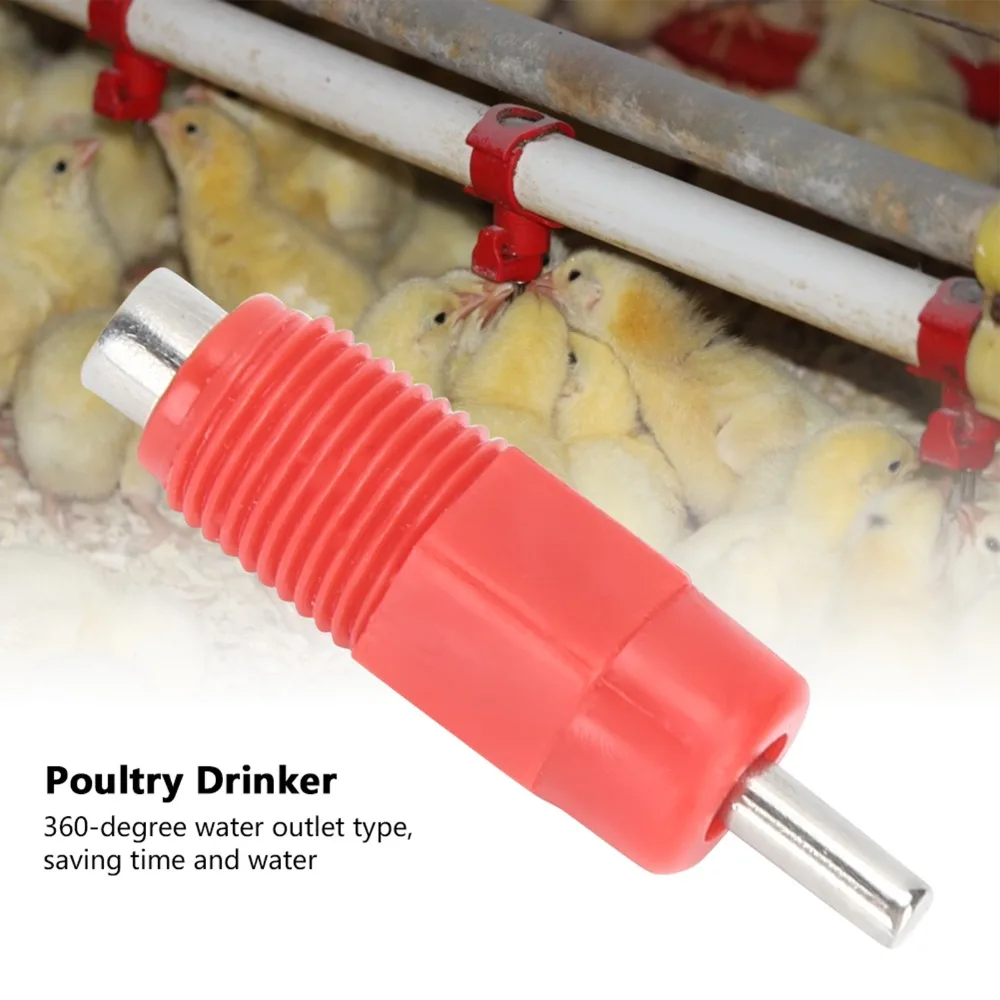 40pcs Stainless Steel Automatic Chicken Water Drinker Plastic Red Poultry Waterer Easy Installation Drinking Nipple Large Scale