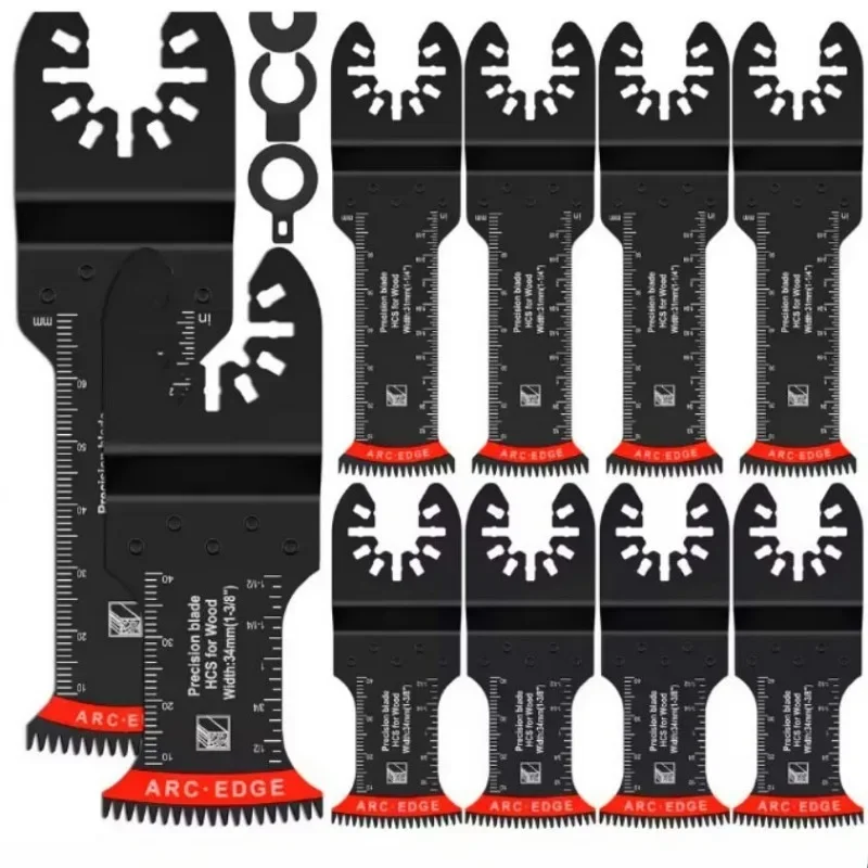 10Pcs Japanese Oscillating Saw Blades High Carbon Steel Bi-Metal Curved Edge Multitool Blades Sharp Wear Resistant Cutter Blade