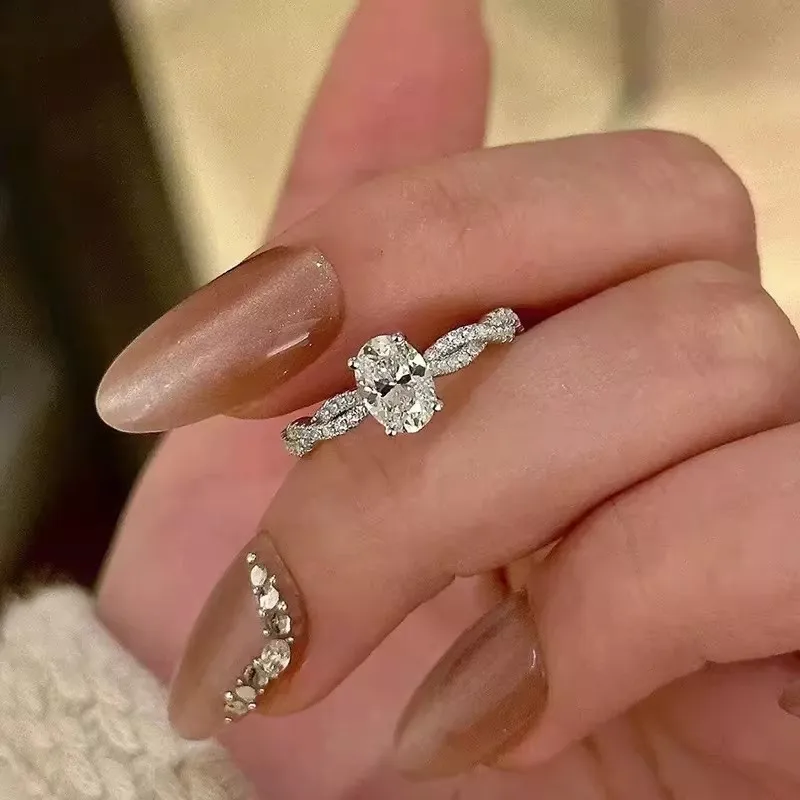 925 Silver Plated Classic Zircon Moissanite Ring for Women high quality wedding band Engagement Elegant Proposal Gift