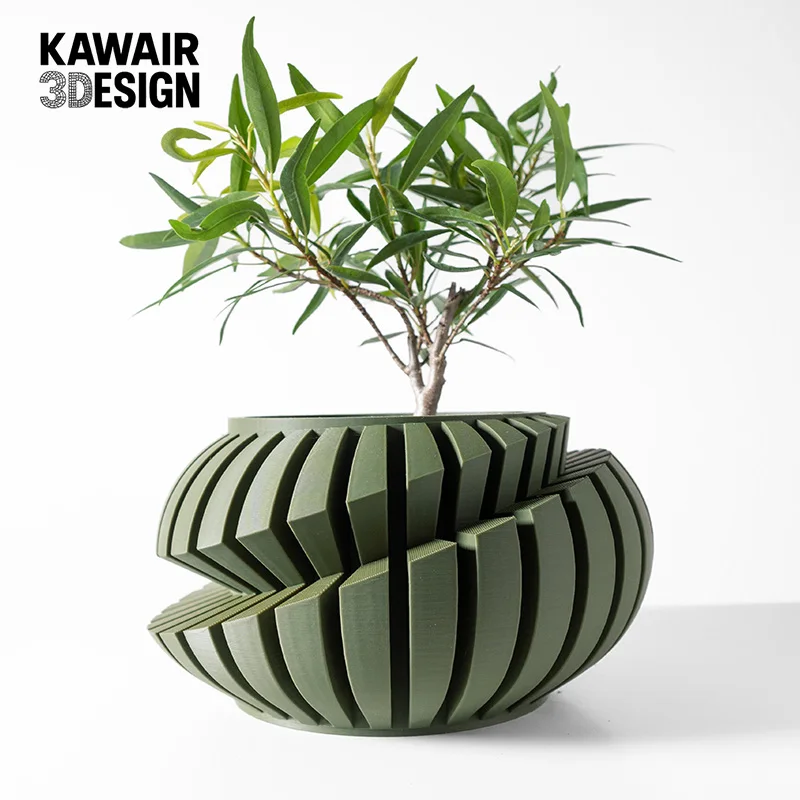 Eco-Friendly 3D Printed Flower Pot Irregular Geometric plant pot with Textured Lines for Tabletop Decor & Sustainable Gift
