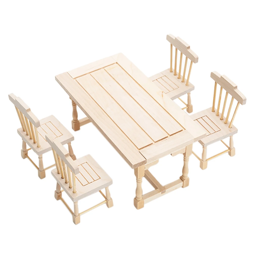 1/12 Miniature Dollhouse Furniture Wooden Dining Table Chair Set Simulation Toy DollHouse Decorations Toy