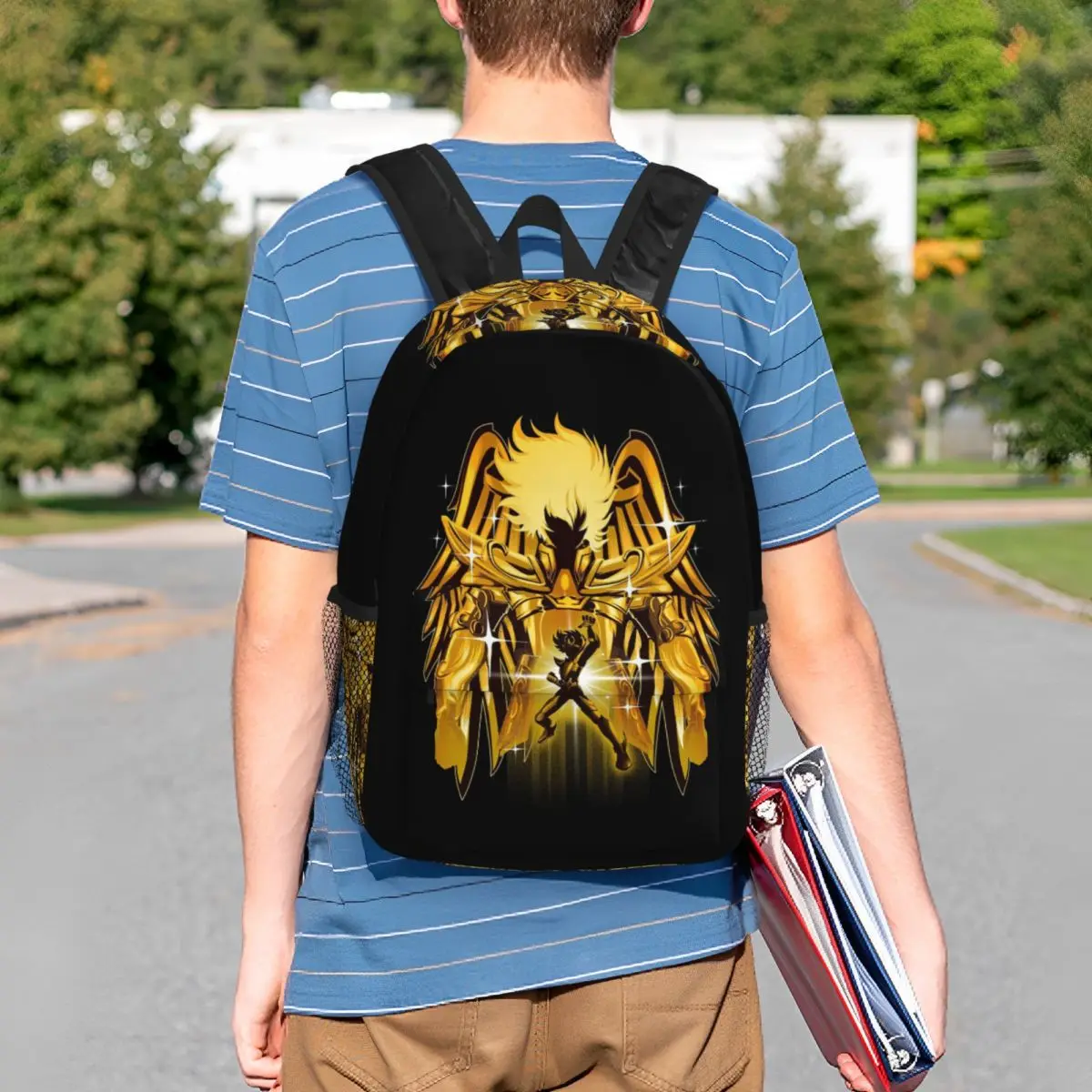 Knights Of The Zodiac Pegasus Gold Backpack Student BookBag Boys Girls School Bag Laptop Shoulder Bags
