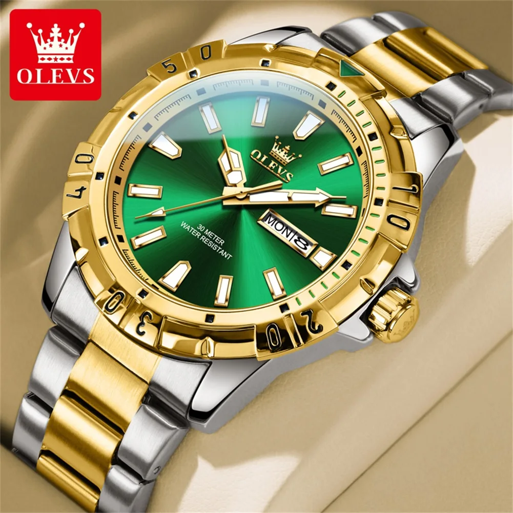 OLEVS Top Brand Quartz Wrist Watch for Men Green Luminous Diving Series Stainless Steel Waterproof Men\'s Watches 2023 Trend