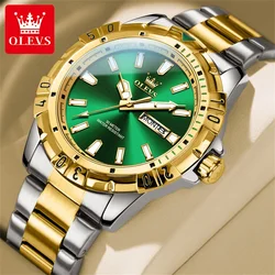 OLEVS Top Brand Quartz Wrist Watch for Men Green Luminous Diving Series Stainless Steel Waterproof Men's Watches 2023 Trend