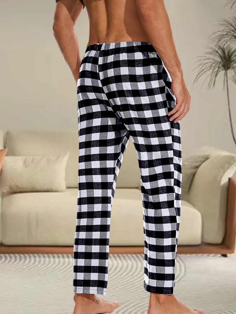 Men\'s Home Pajamas Plaid Pants Set Casual Pants Men\'s Homewear Casual Tops Loose Pajamas