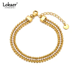 Lokaer 316L Stainless Steel Three-layer Chain Cubic Zirconia Bracelet For Women 18K Gold Plated Exquisite Trendy Jewelry B24004