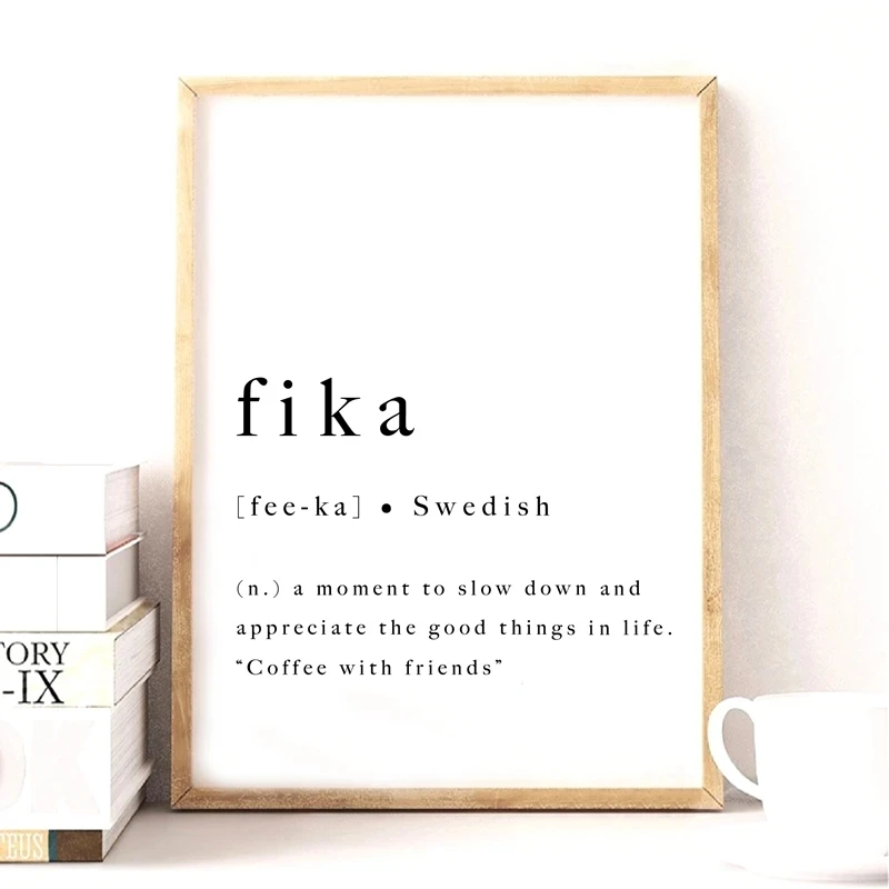 Canvas Painting Fika Swedish Quote Art Posters Prints Inspirational Sweden Scandinavian Modern Wall Art Room Home Decoration