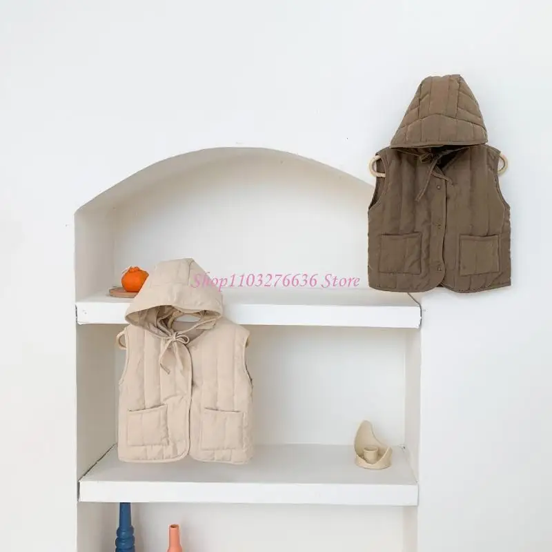 R6FD Autumn Winter Baby Vest and Hat Set Cotton Coat Sleeveless for Boys Girls