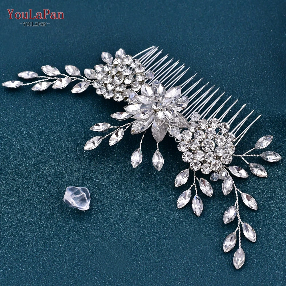 YouLaPan HP77 Shiny Rhinestone Wedding Combs Women Hair Accessories Jewelry Bridal Headpiece for Party Handmade Flower Headwear