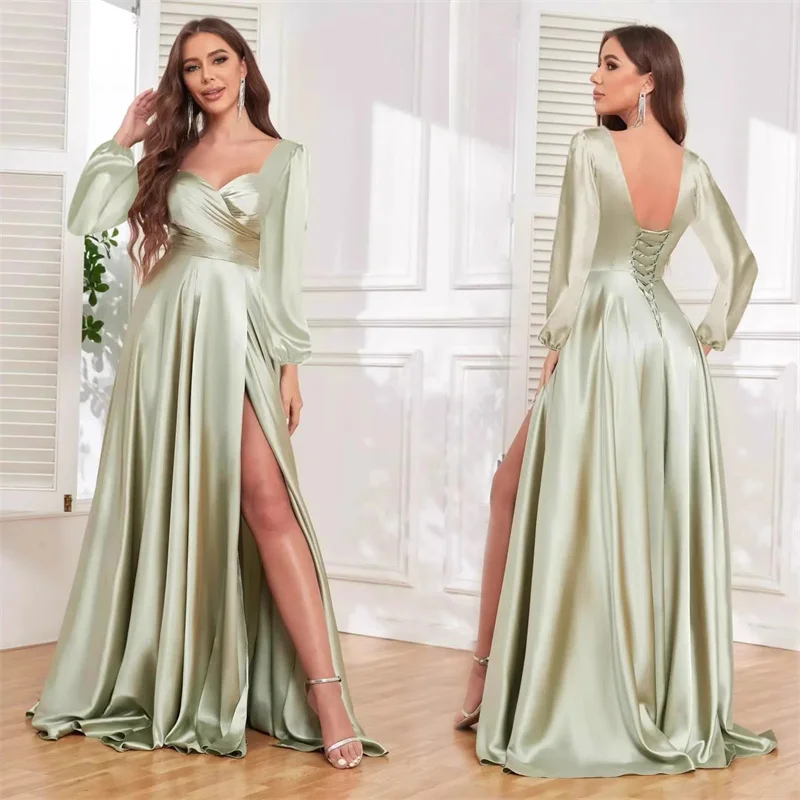 a-line-satin-long-sleeve-sweetheat-pleat-evening-bridesmaid-dresses-wedding-party-formal-prom-birthday-floor-length-lace-up