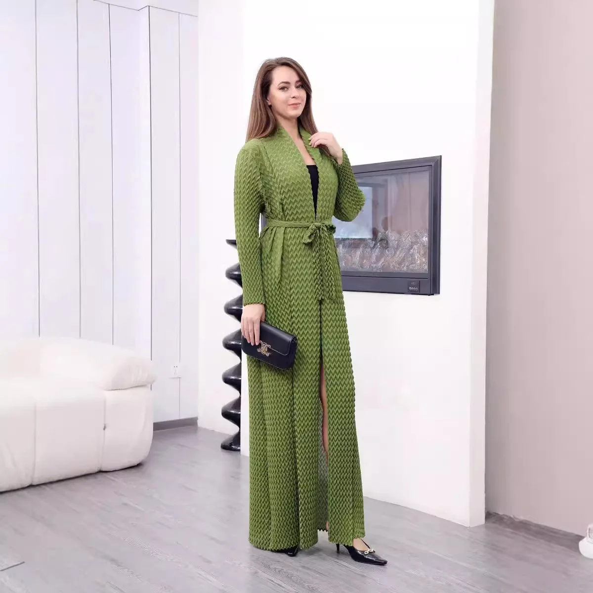 2025 Spring Miyake Pleated New Long Handmade Pleated Coat Large Temperament Women's Fashion Loose Coat