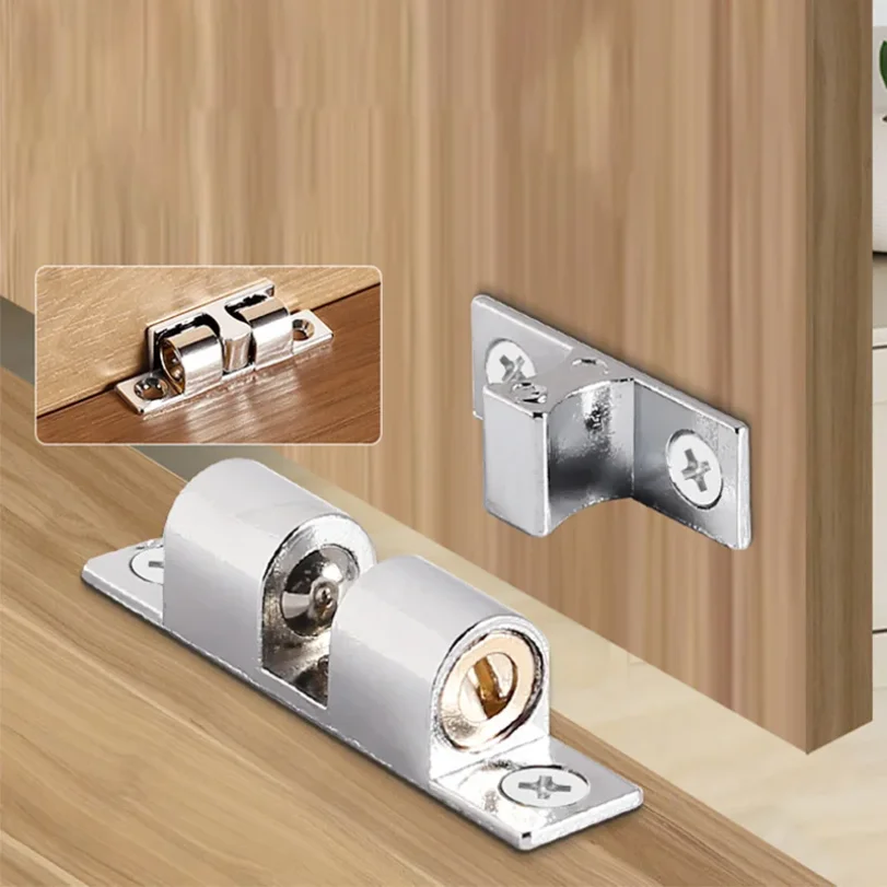 2Pcs Double Ball Door Latch Spring Ball Drawer Lock Furniture Cabinet Closet Door Adjustable LatchBrass Door Buckle 43/50/60mm