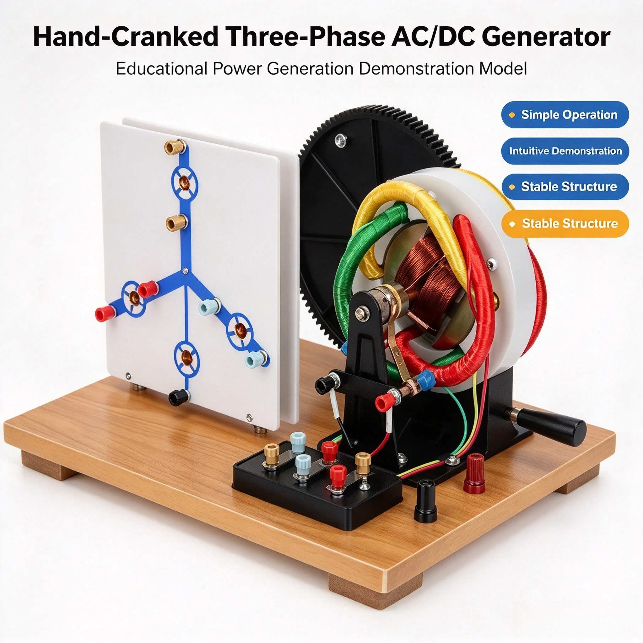 Hand-cranked Three-phase AC DC Generator Electrical High School Motor  Model Middle School Physics and Electromagnetism Teaching