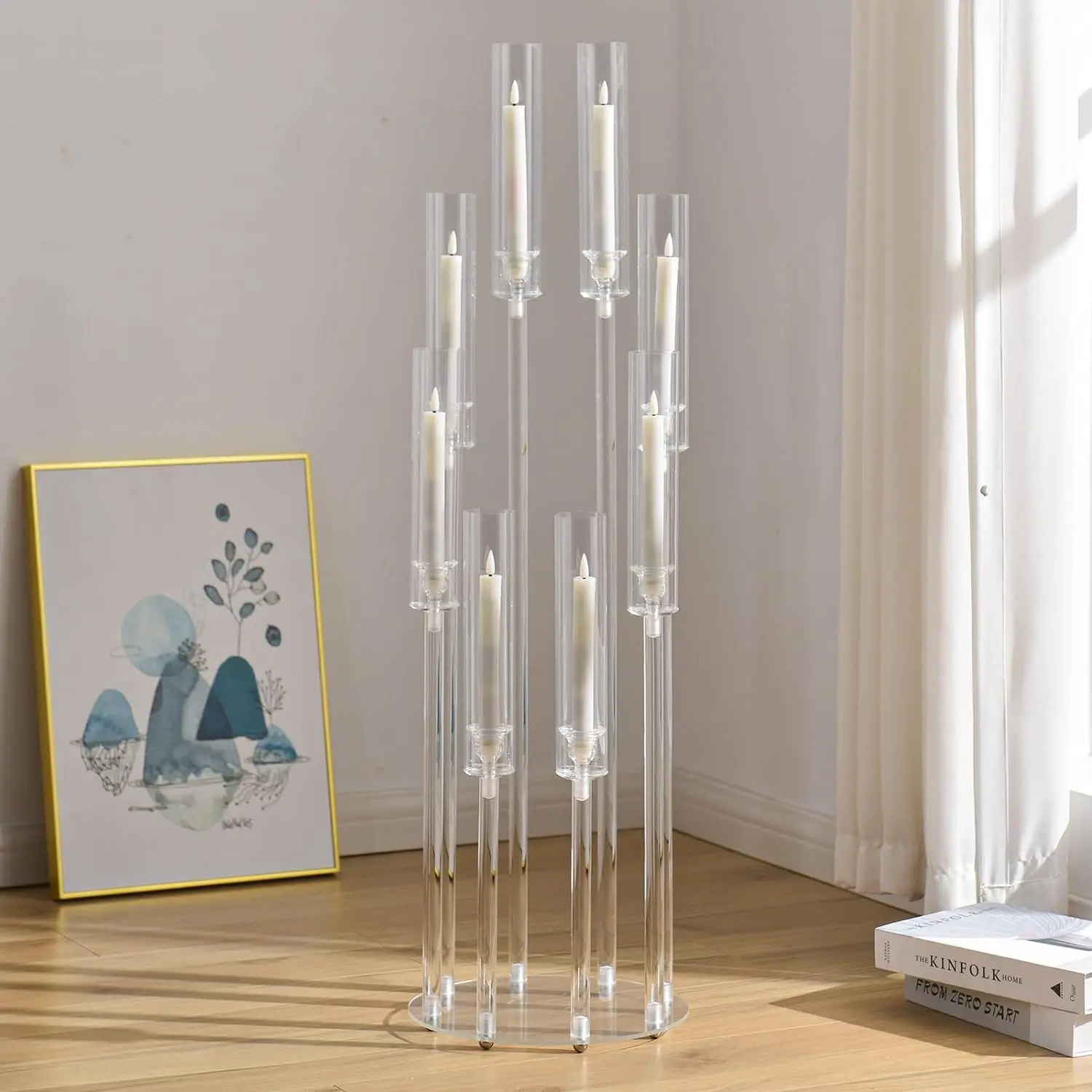 8 Arms Clear Candlesticks Holder Arcylic Candelabra Candle Holder Events Party Wedding Table Centerpiece