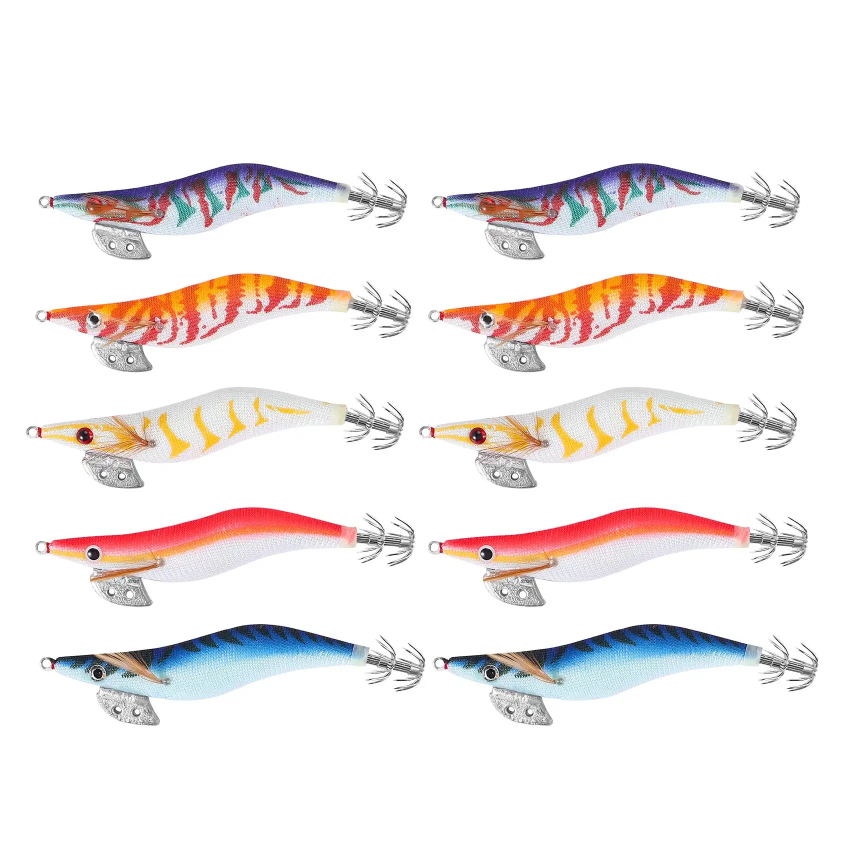 

10Pcs Artificial Jigs lures Wood Shrimp Fishing Bait 12cm 3.0# Octopus Cuttlefish Lures with Storage Box-ABJQ