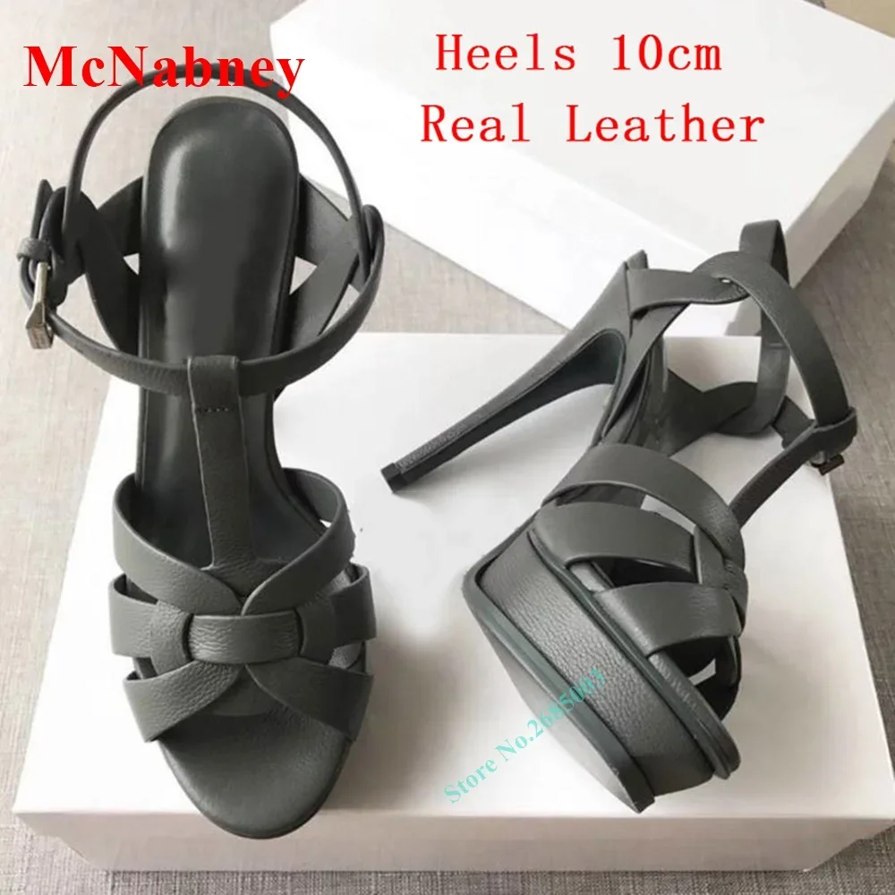 Weave Knot Solid Ankle Buckle Sandals Open Toe Platform Thin High Heel Slingback Fashion Sandal Women Shoe Summer Leather Sandal
