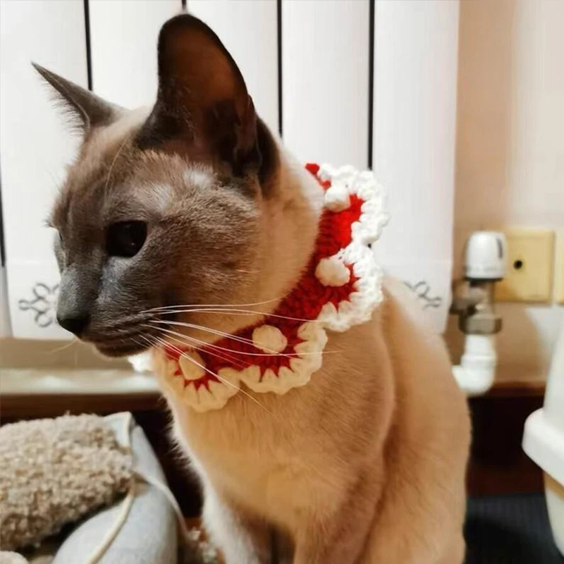 Tecelagem princesa gato pescoço colar quente inverno bonito acessórios para buldogue francês tricô lã respirável pet gatinho colares