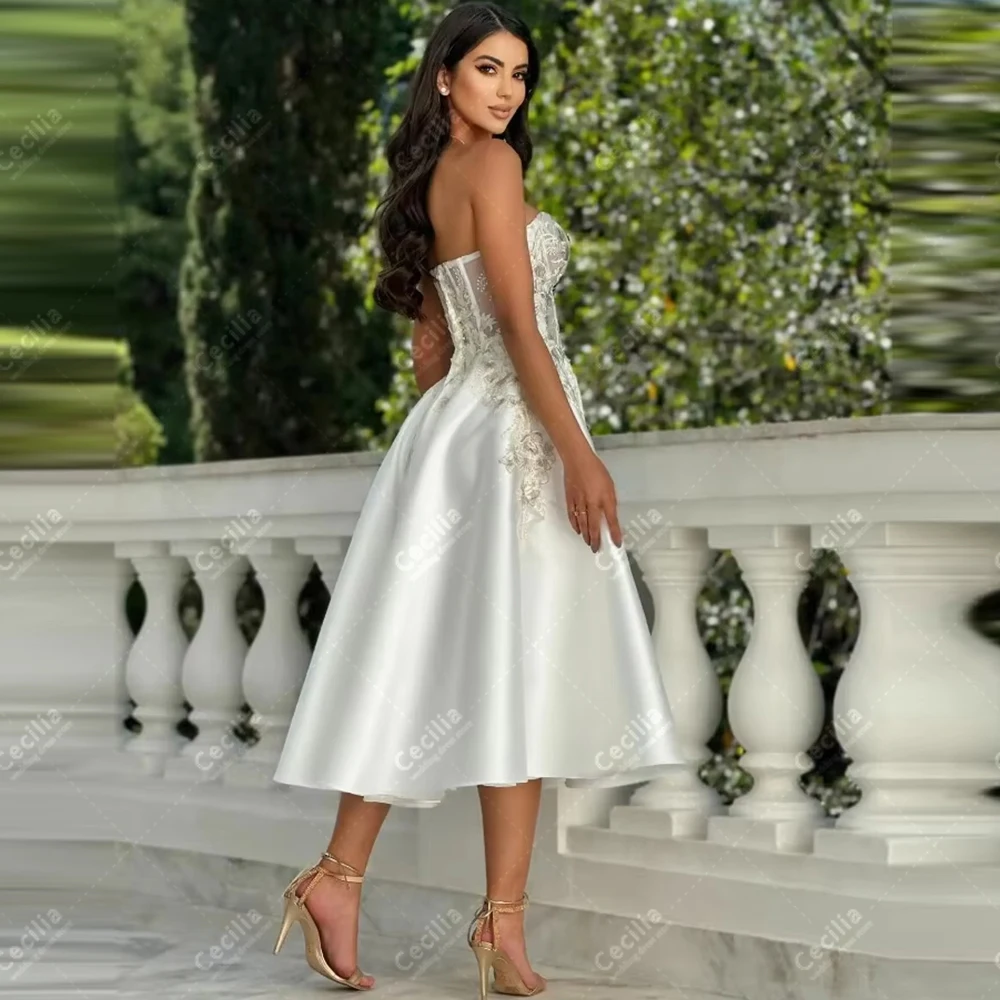 

Classic Wedding Dresses A Line Tea-Length Bridal Gowns Beading Appliques Vintage Vestidos De Novia Customized свадебное платье