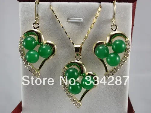 

hot green stone rheart-shaped Pendant Necklace Earrings set