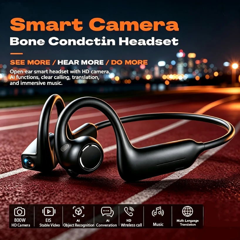 2026 AI Camera Headphones 8MP Visual Recognition Bluetooth Headset Voice Recording 1080P HD Video Calls WiFi6 Transfer for Work