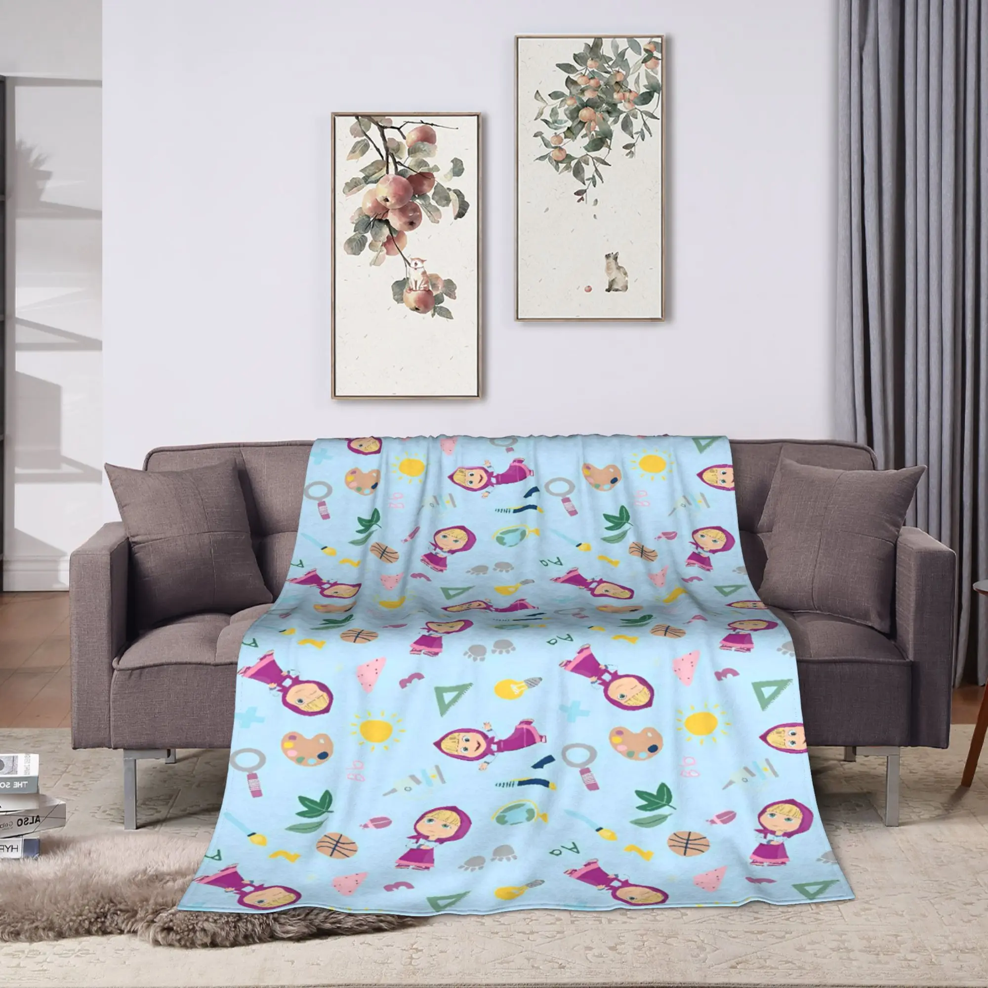 M-Mashas and B-Bears  Flannel Blankets Winter  Warm Bedding Throws for Child Couch Bed Print Bedspread Sofa Bed Cover