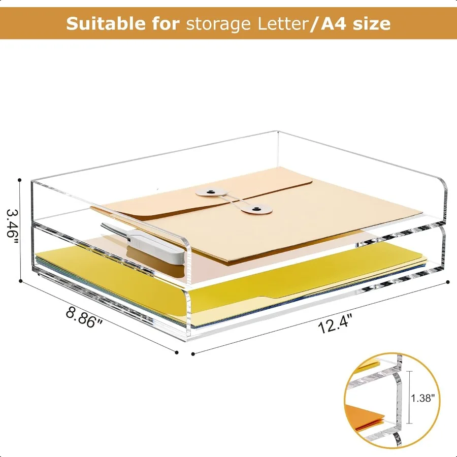 2-уровневый штабелируемый лоток для писем, акриловый органайзер для бумаги, лотки для файлов, сортировщик бумаги, прозрачные офисные аксессуары для писем формата А4, Fol