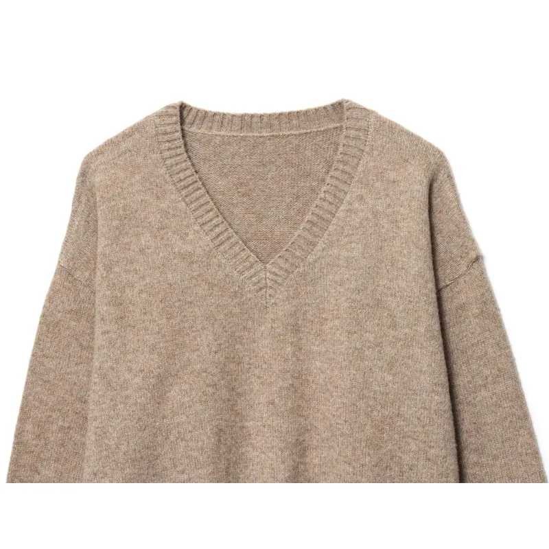 เสื้อสเวตเตอร์ผู้หญิง HipSeam ผ้าเนื้อนุ่ม สไตล์ลำลอง สำหรับฤดูใบไม้ร่วง ดีไซน์เรียบง่าย คอวี แขนยาว แต่งขอบยางยืด เสื้อครอปสั้น
