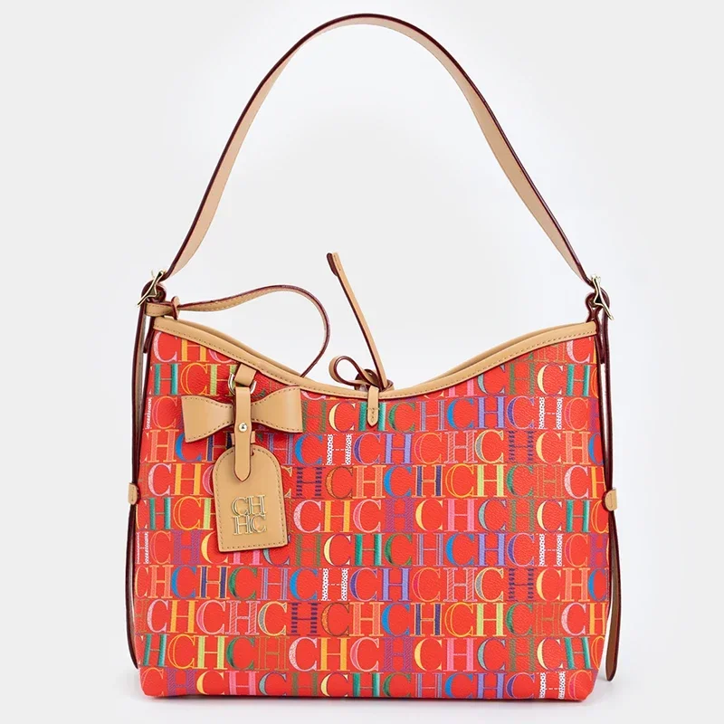 

CHCH Bowknot Element Design, новая трендовая большая сумка, модная квадратная сумка с буквенным принтом, люксовый бренд, 2024, женская большая сумка на шнуровке