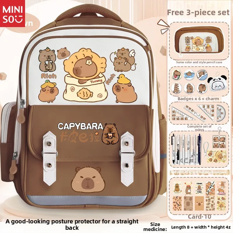 Zaino scolastico Miniso Capybara, grande zaino per animali carini, borsa ergonomica per bambini per ragazzi e ragazze