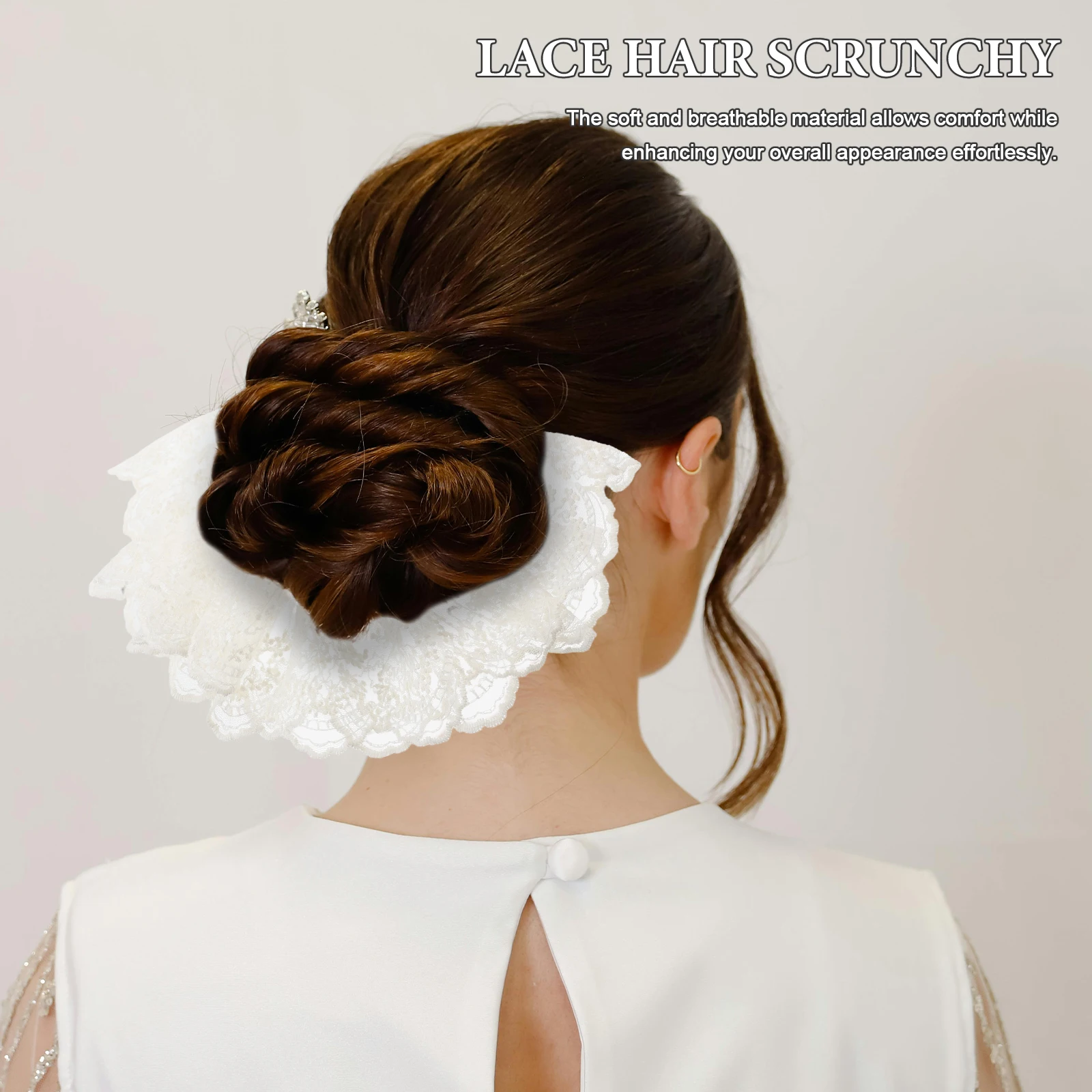 

Oversized Double Layer Lace Hair Scrunchies French Style Ponytail Holders Soft Elegant Face Slimming Bun Ties Thick for Women