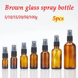 5PCS 5/10/15/20/50/100ml Amber Glass Spray Bottle Essential Oil Atomiser Cosmetic Dispensing Container Portable Travel Bottle
