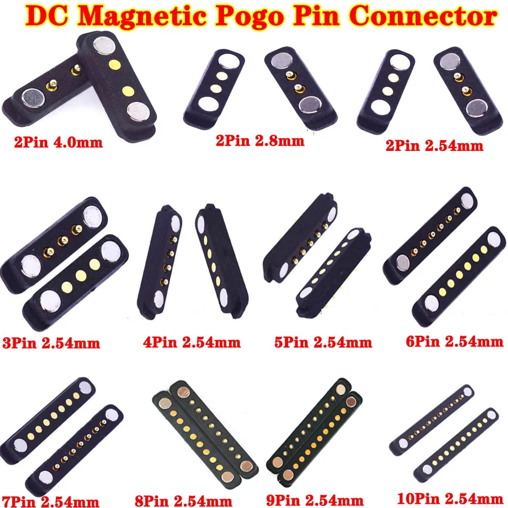 36V1A Magnetic Pogo Pin Connector 2Pin /10 Pin Pogopin Male Female 2.54mm 2.8mm Spring Loaded DC Magnet Connector Power Socket