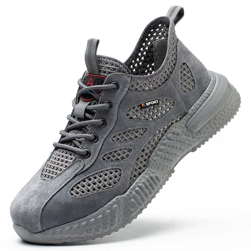

Men's Safety Shoes Summer New Breathable Hollow Mesh Shoes Building Site Men's Non-slip Soft Bottom Sports Shoes Casual Sneakers