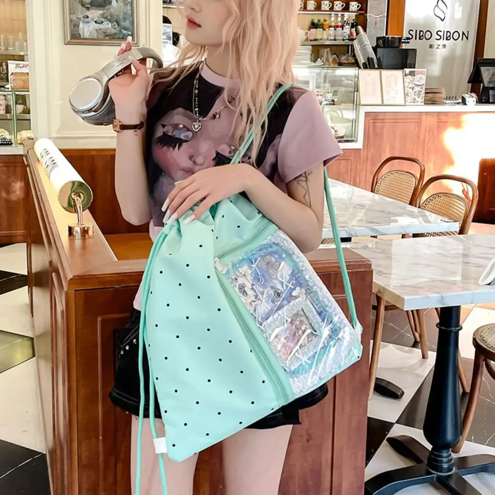 

Korean Style Nylon Drawstring Backpack Wave Point Sweet Light Soft Nylon Bag Lightweight Harajuku Student Schoolbag Girls