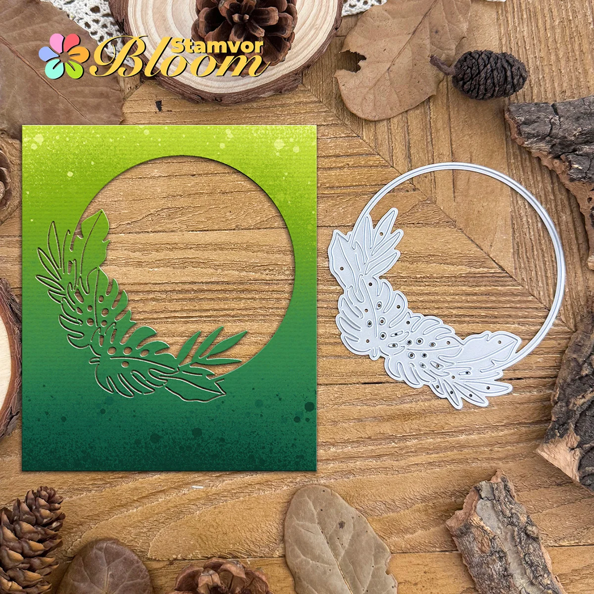 Original Tropische Blätter Wald Kreis Runde Halbgeschnittene Metall Stanzformen Scrapbooking Dekorative Prägung