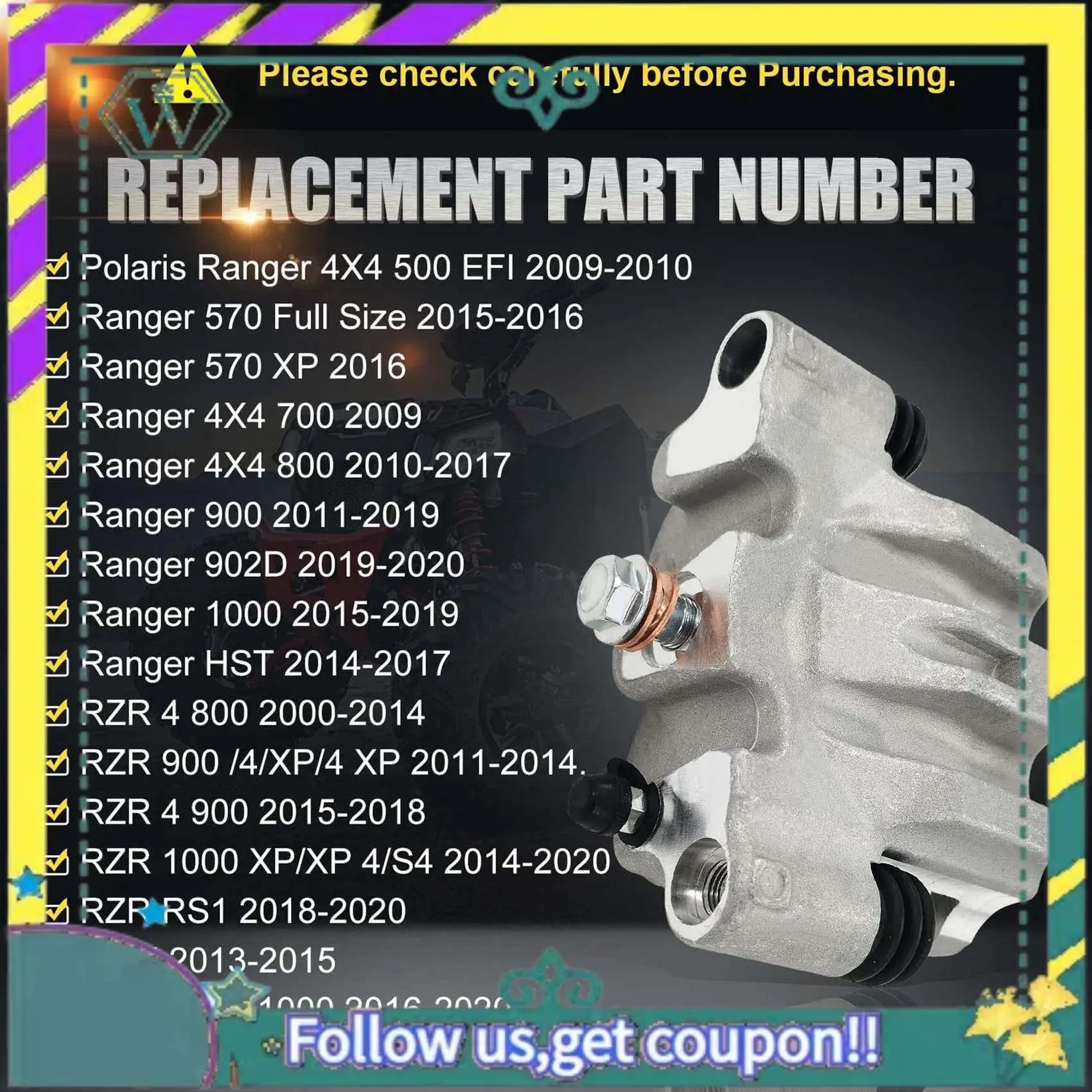 

Upgraded Motorcycle Front Pair Brake Caliper W/Pads 1911283 1911284 For Polaris Ranger XP 900 Ranger XP 1000