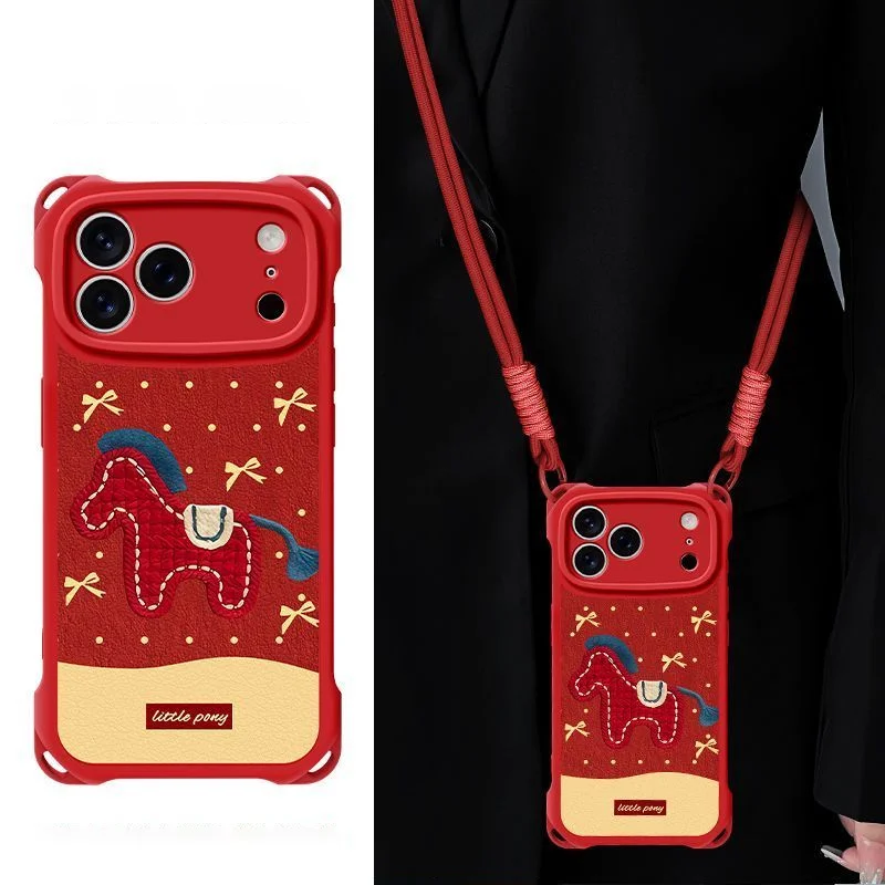 

Lucky Horse Printed Case for iPhone 17 16 15 14 13 12 11 Pro Max Phone Cases Cute Ponny Pattern Soft Cover Crossbody