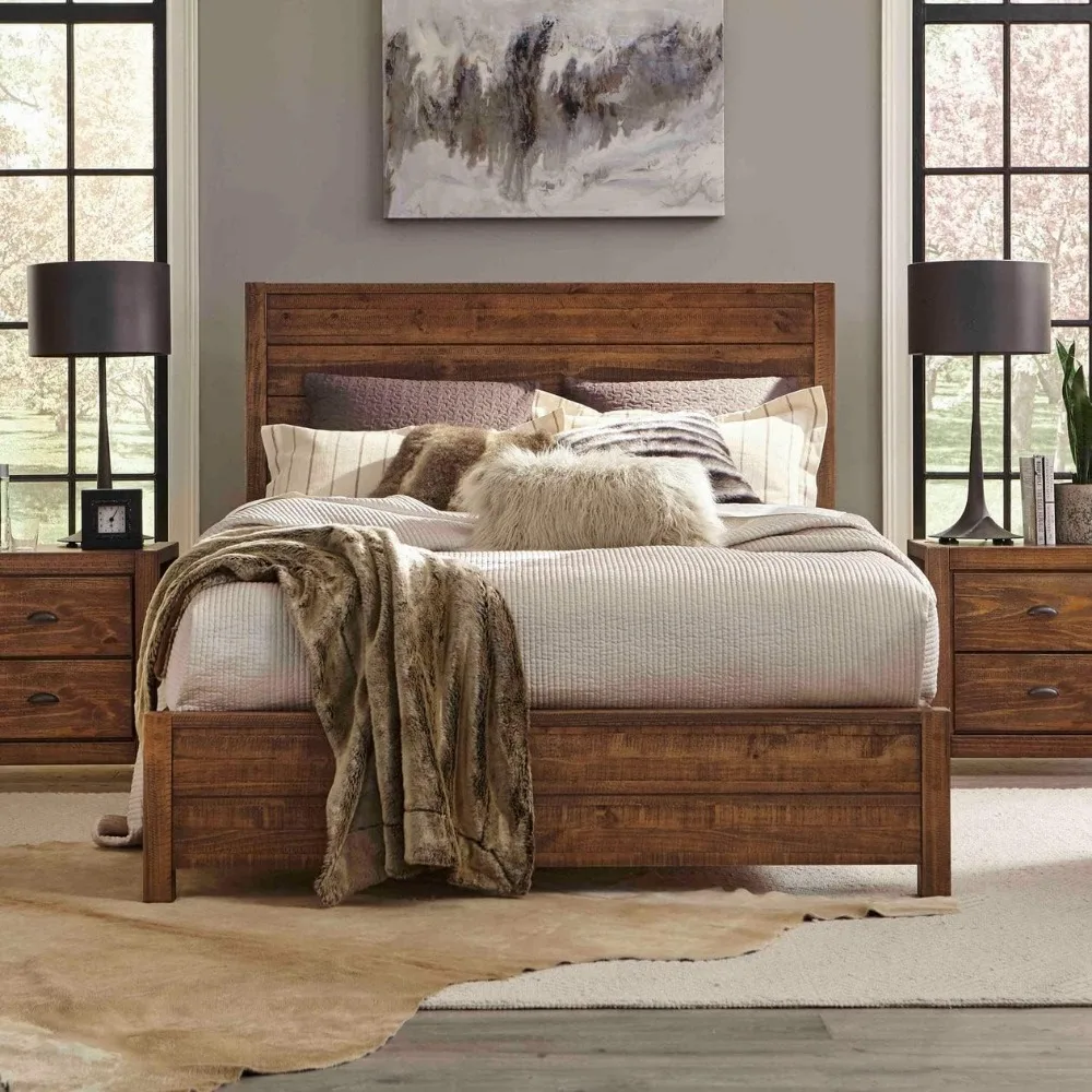 

Wood Furniture Montauk Solid Wood Bed, Queen Size, Rustic Walnut